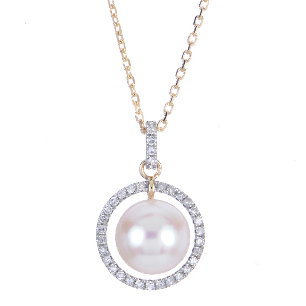 14K Yellow Gold Pearl Circle Pendant