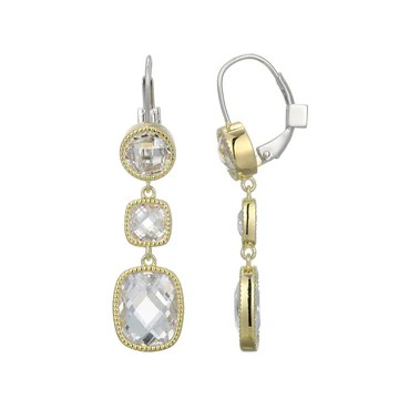 Sterling Silver Yellow Gold Plated CZ Drop Earrings