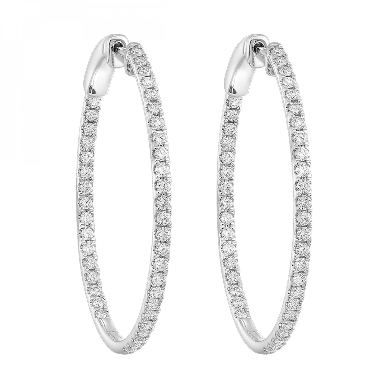 14K White Gold Diamond Hoop Earrings