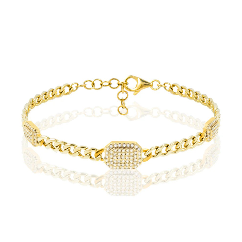 Ladies 14K Yellow Gold Diamond Curb Bracelet