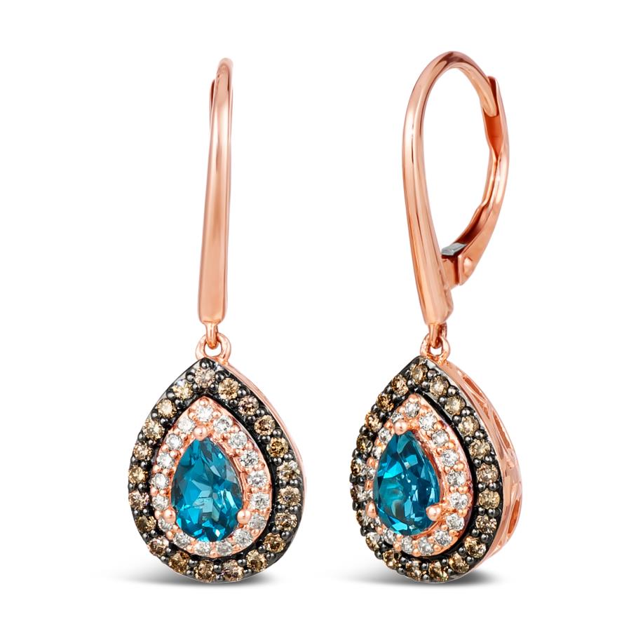 14K Rose Gold Blue Topaz Drop Earrings
