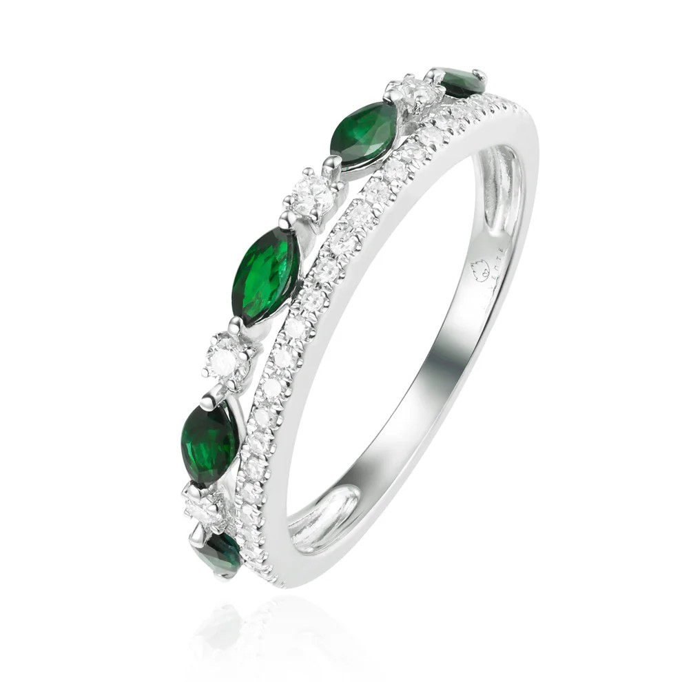 14K White Gold Emerald Stackable Ring
