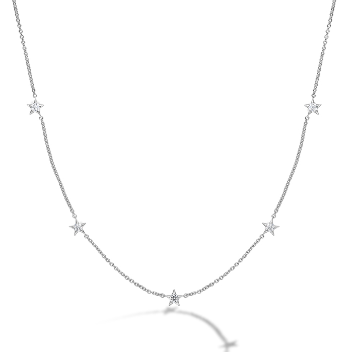 18K White Gold Diamond Station Necklace