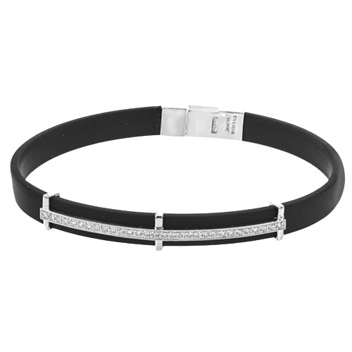14K White Gold Gents Diamond Rubber Bracelet
