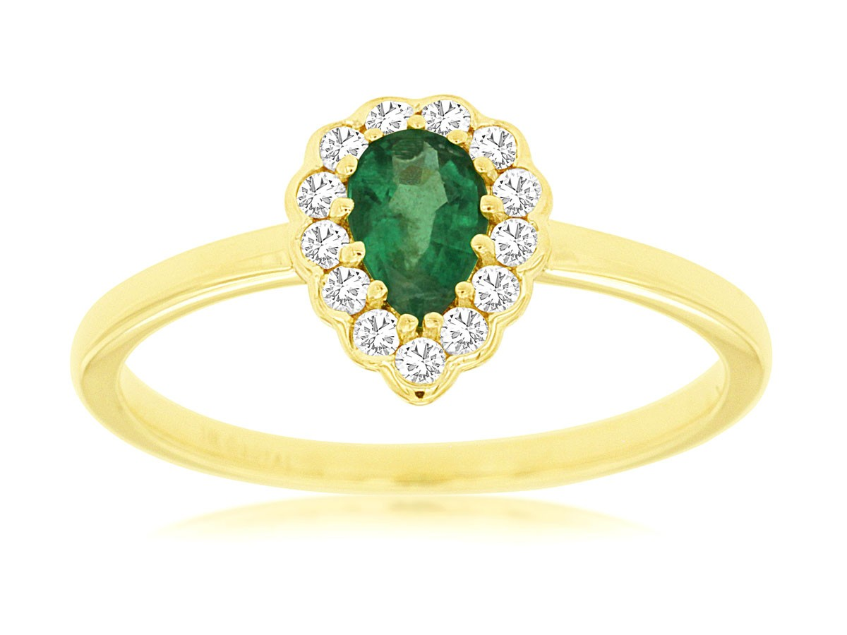 14K Yellow Gold Emerald Halo Ring