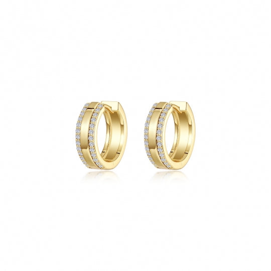 Sterling Silver Yellow Gold Plated CZ Hoop Earrings