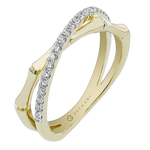 14K Two Tone Diamond X Ring