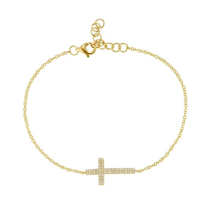 14K Yellow Gold Diamond Cross Bracelet