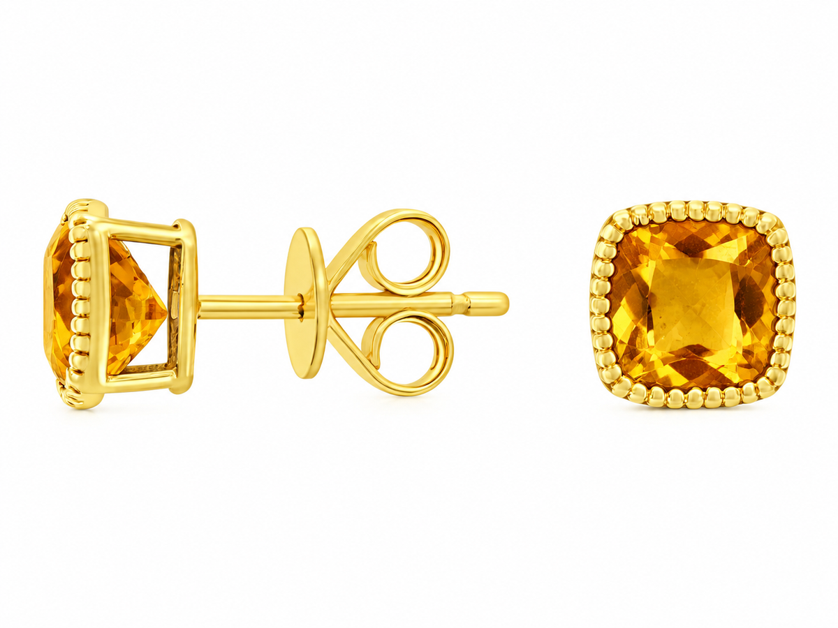 14K Yellow Gold Citrine Stud Earrings