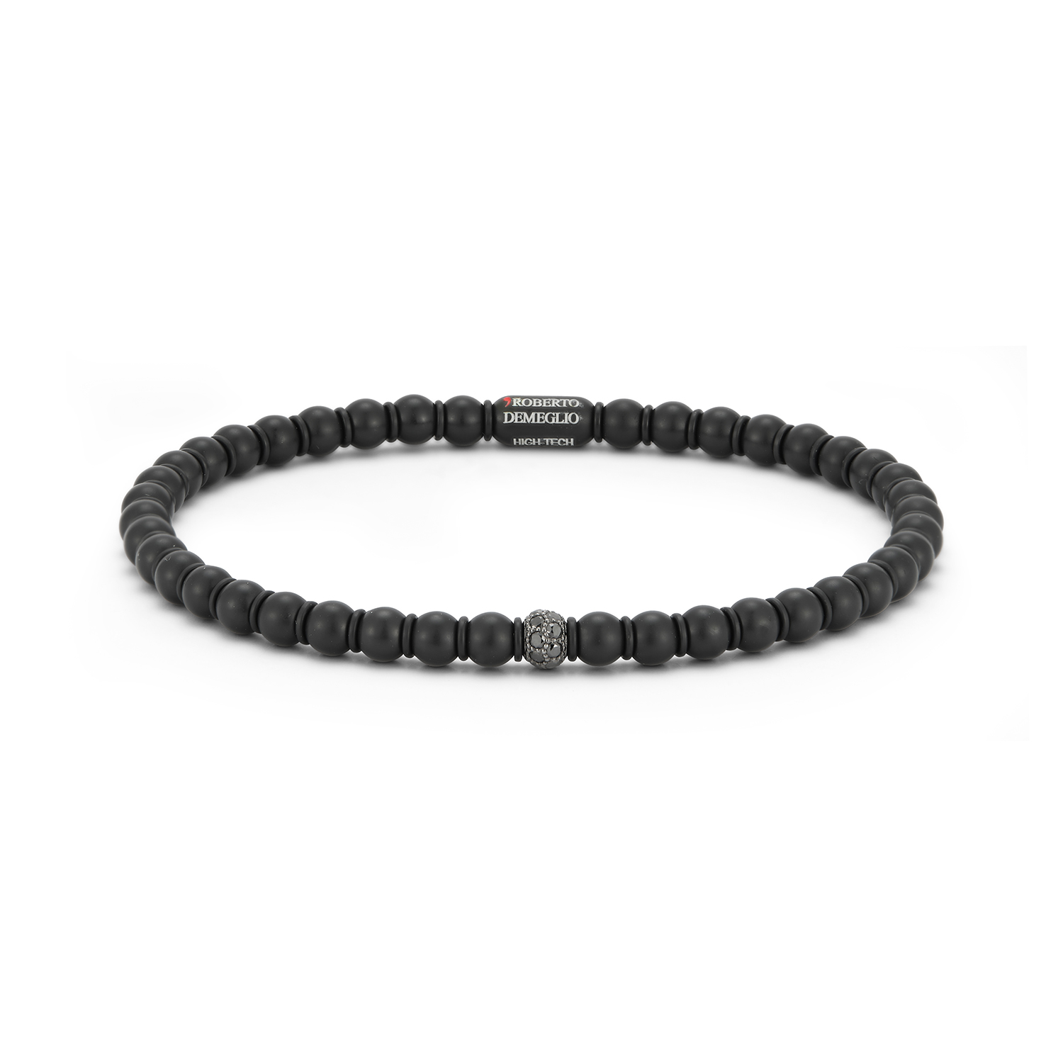 Men's Ceramic Matte Black Diamond Stretch Bracelet