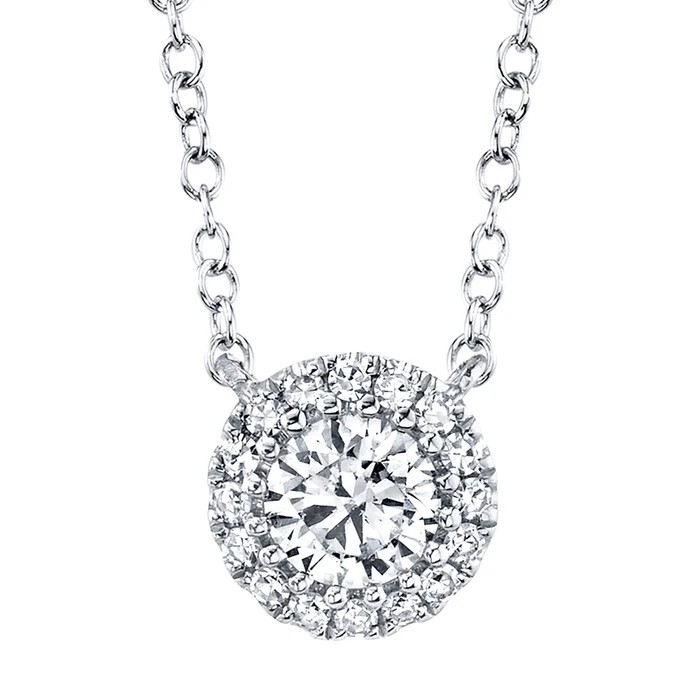 14K White Gold Diamond Halo Pendant