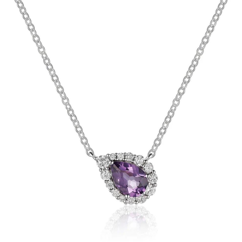 14K White Gold Amethyst Halo Pendant