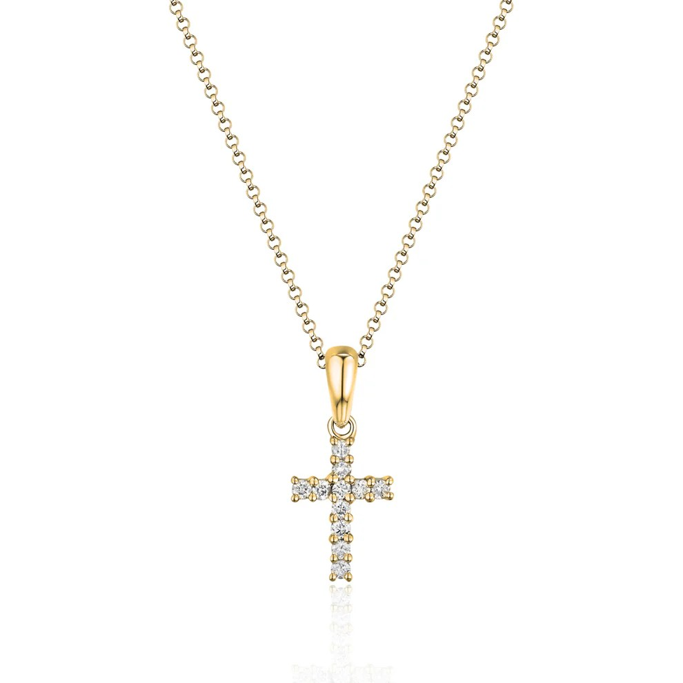 14K Yellow Gold Diamond Cross Pendant