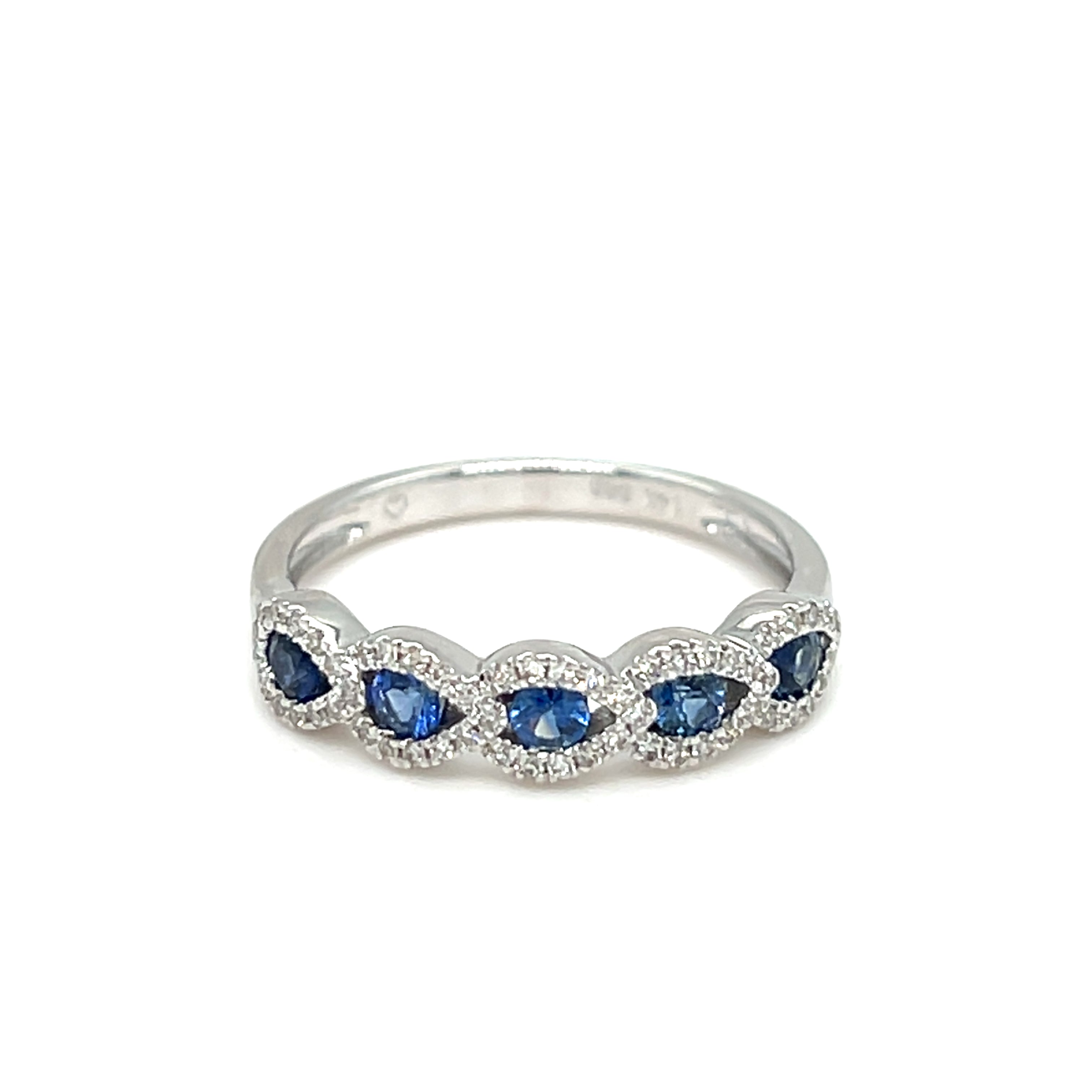 14K White Gold Sapphire 5 Stone Ring