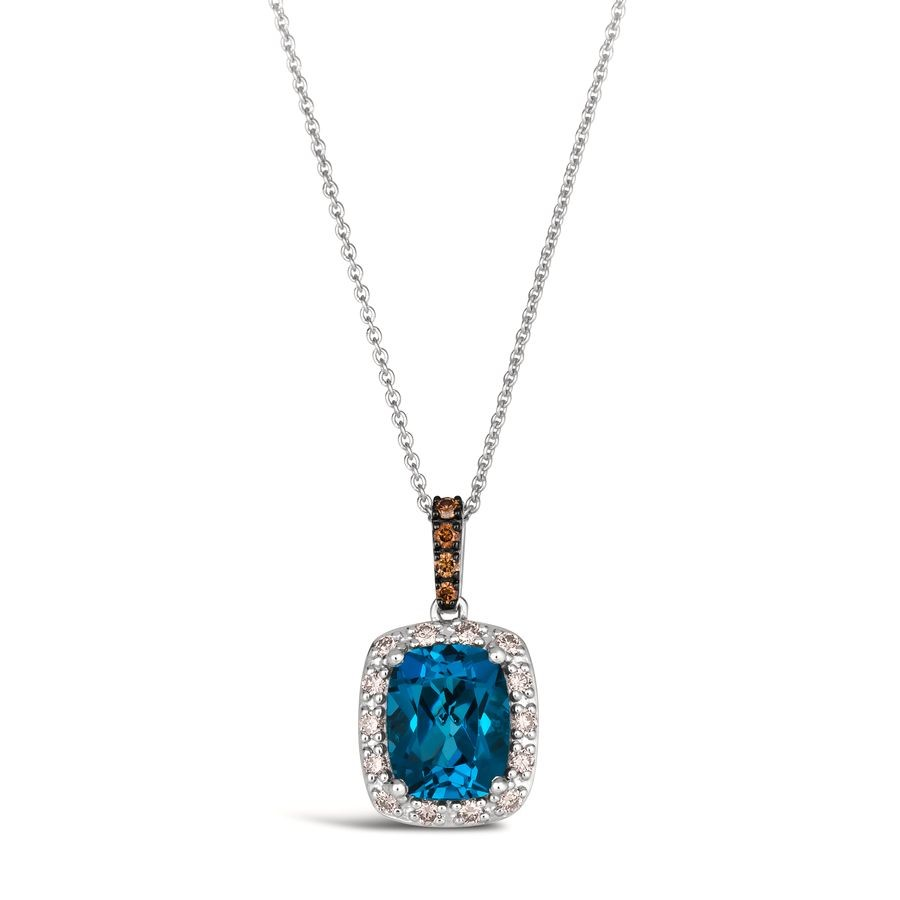 14K White Gold Blue Topaz Halo Pendant