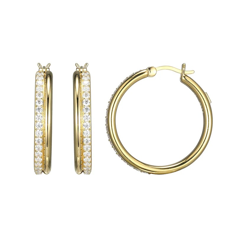 14K Yellow Gold Plated CZ Hoop Earrings