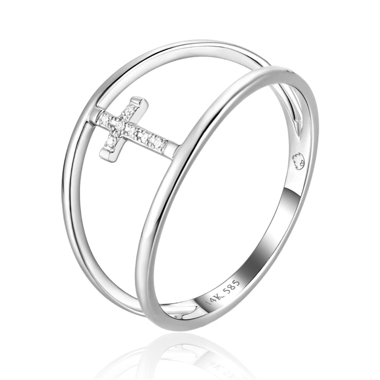 14K White Gold Diamond Cross Ring