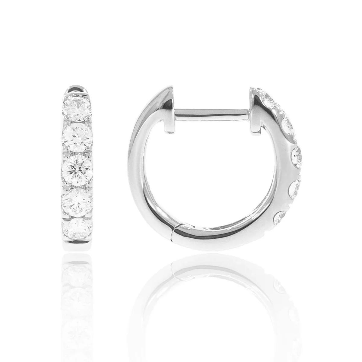 14K White Gold Diamond Hoop Earrings