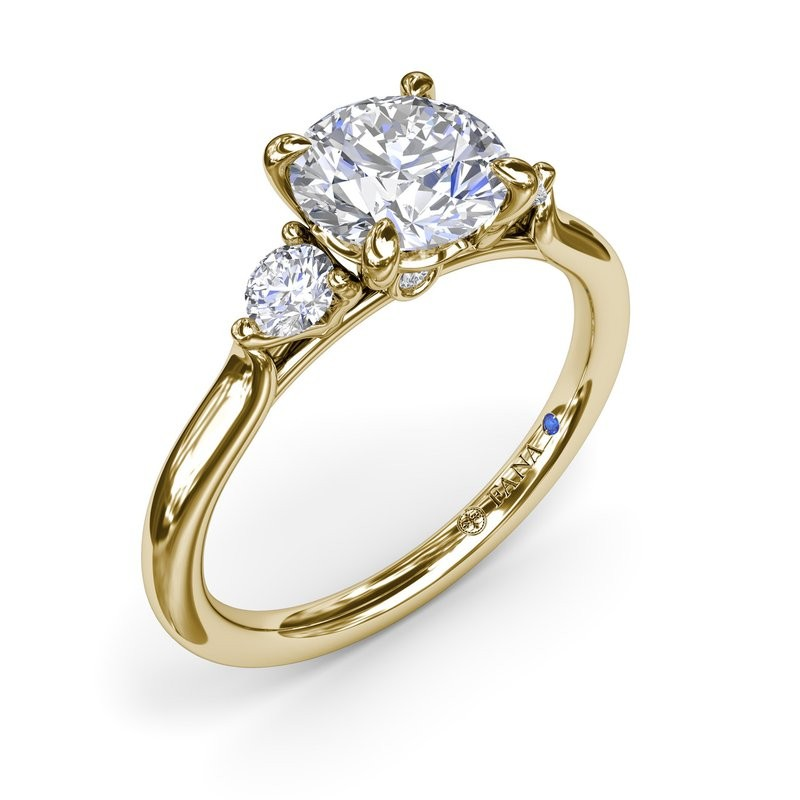 14K Yellow Gold Diamond 3 Stone Engagement Ring