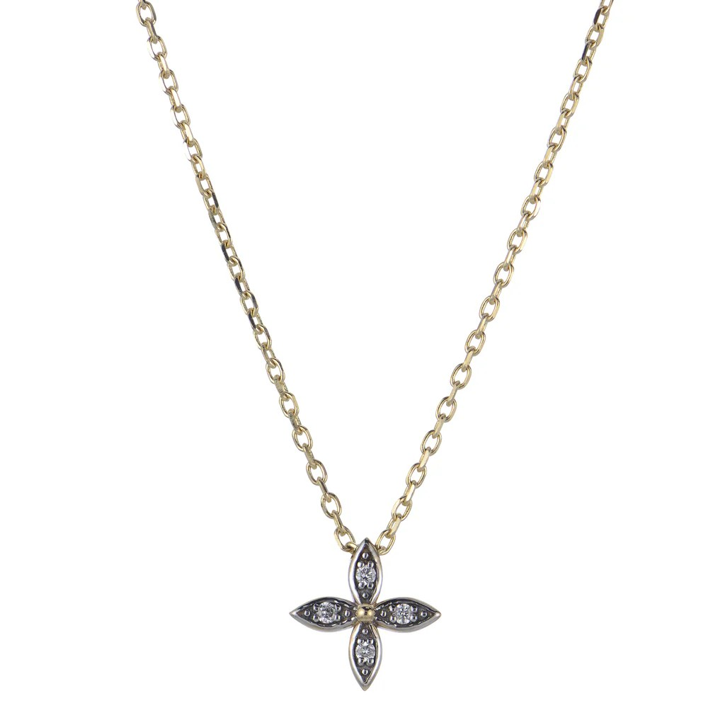 14K Yellow Gold Diamond Flower Pendant