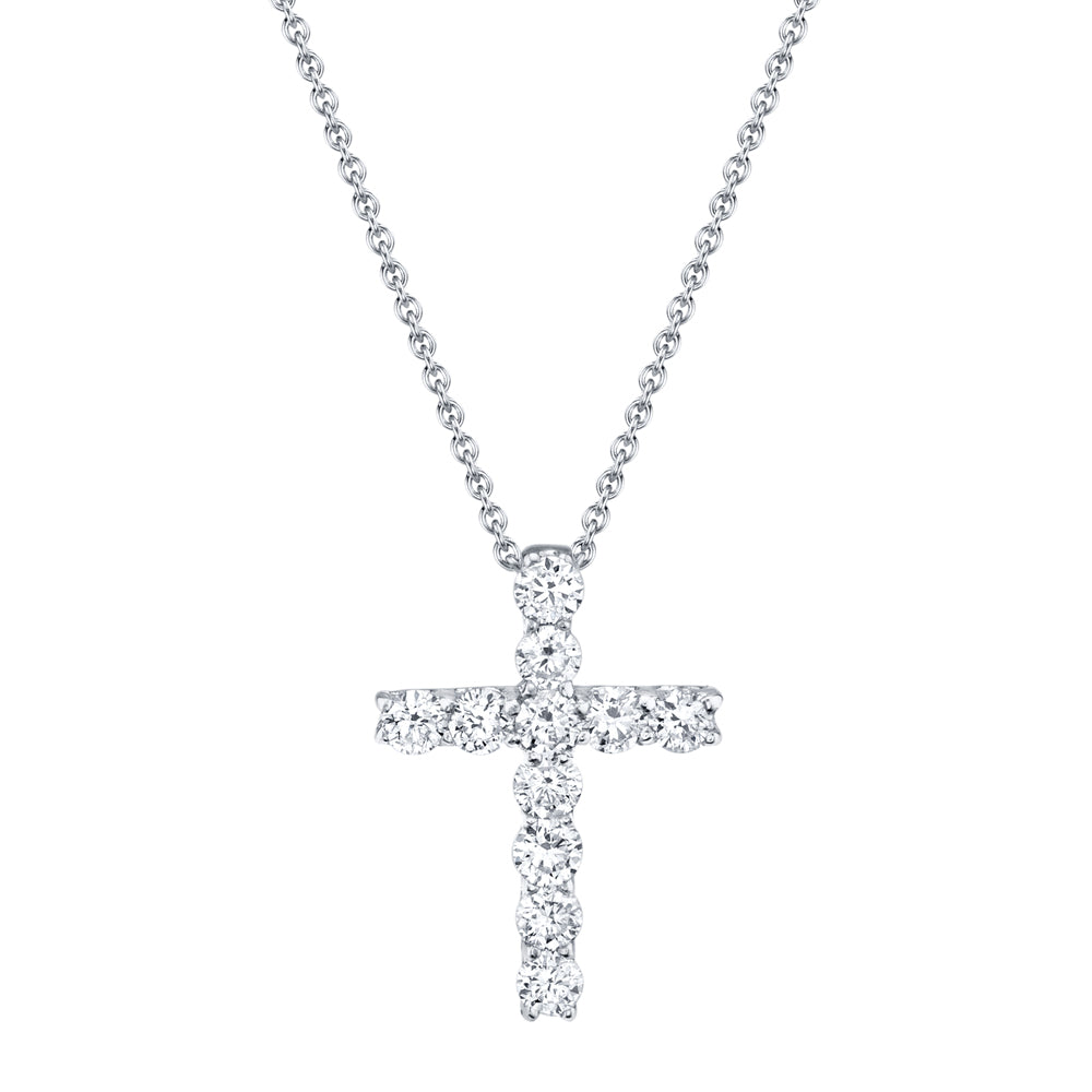 14K White Gold Diamond Cross Pendant