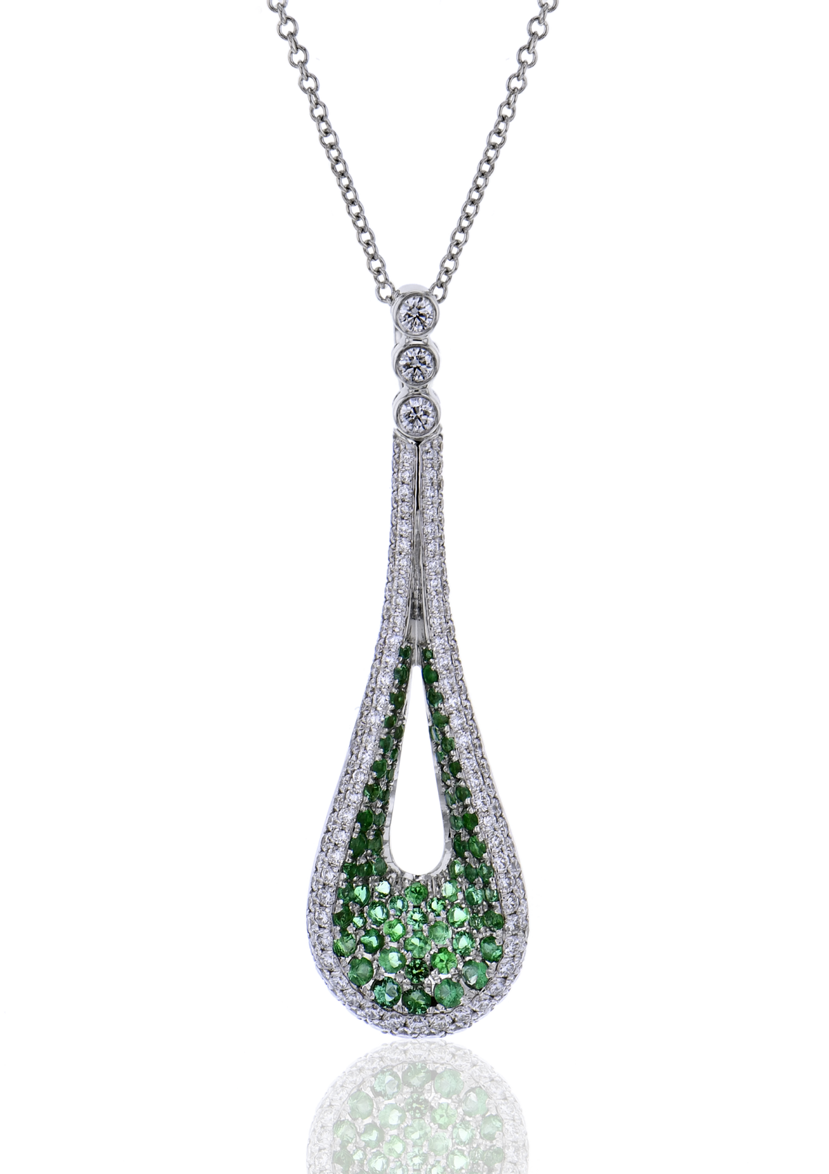 18K White Gold Emerald Drop Pendant