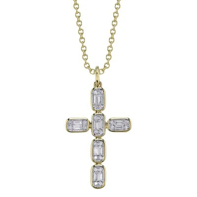 14K Yellow Gold Diamond Cross Pendant