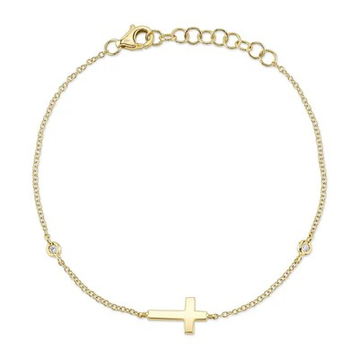 14K Yellow Gold Diamond Cross Bracelet