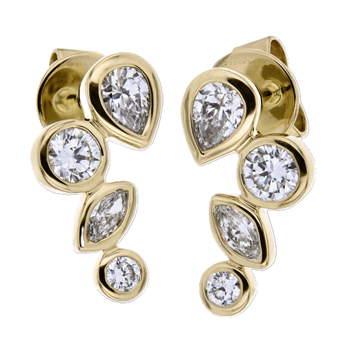 14K Yellow Gold Diamond Ear Climber Earrings