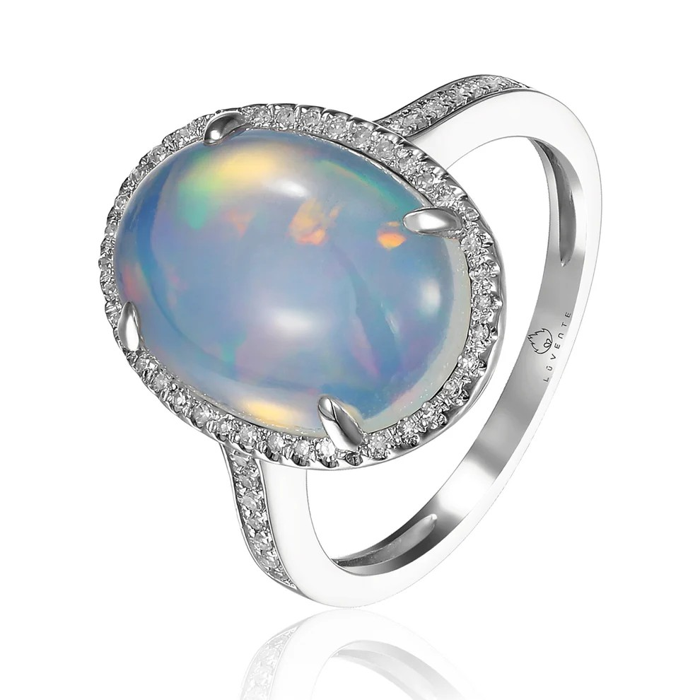 14K White Gold Opal Halo Ring
