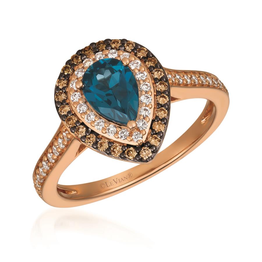 14K Rose Gold Blue Topaz Halo Ring