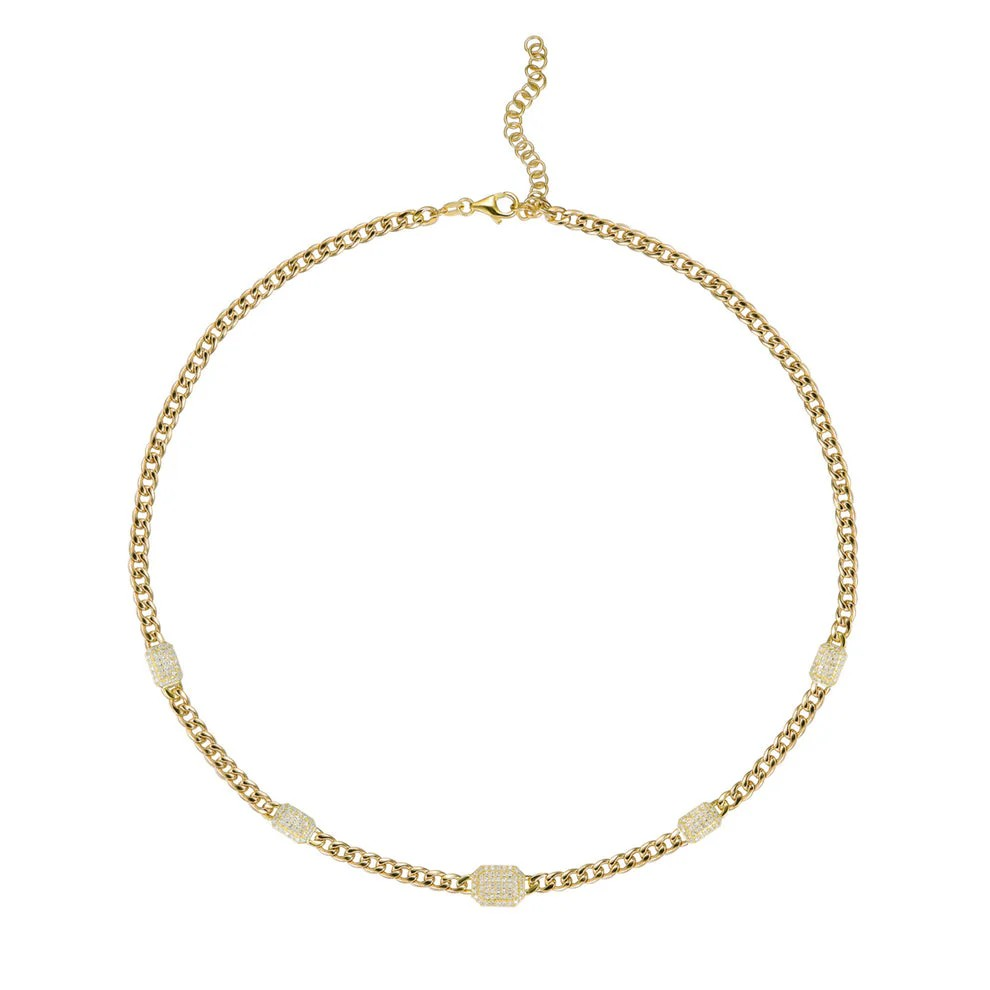 14K Yellow Gold Diamond Station Necklace