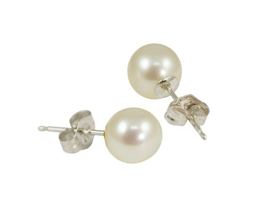 14K White Gold Pearl Stud Earrings