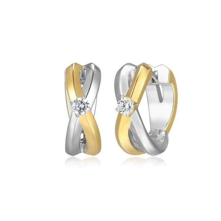 Sterling Silver Two Tone Lab Grown Diamond Hoop Earrings