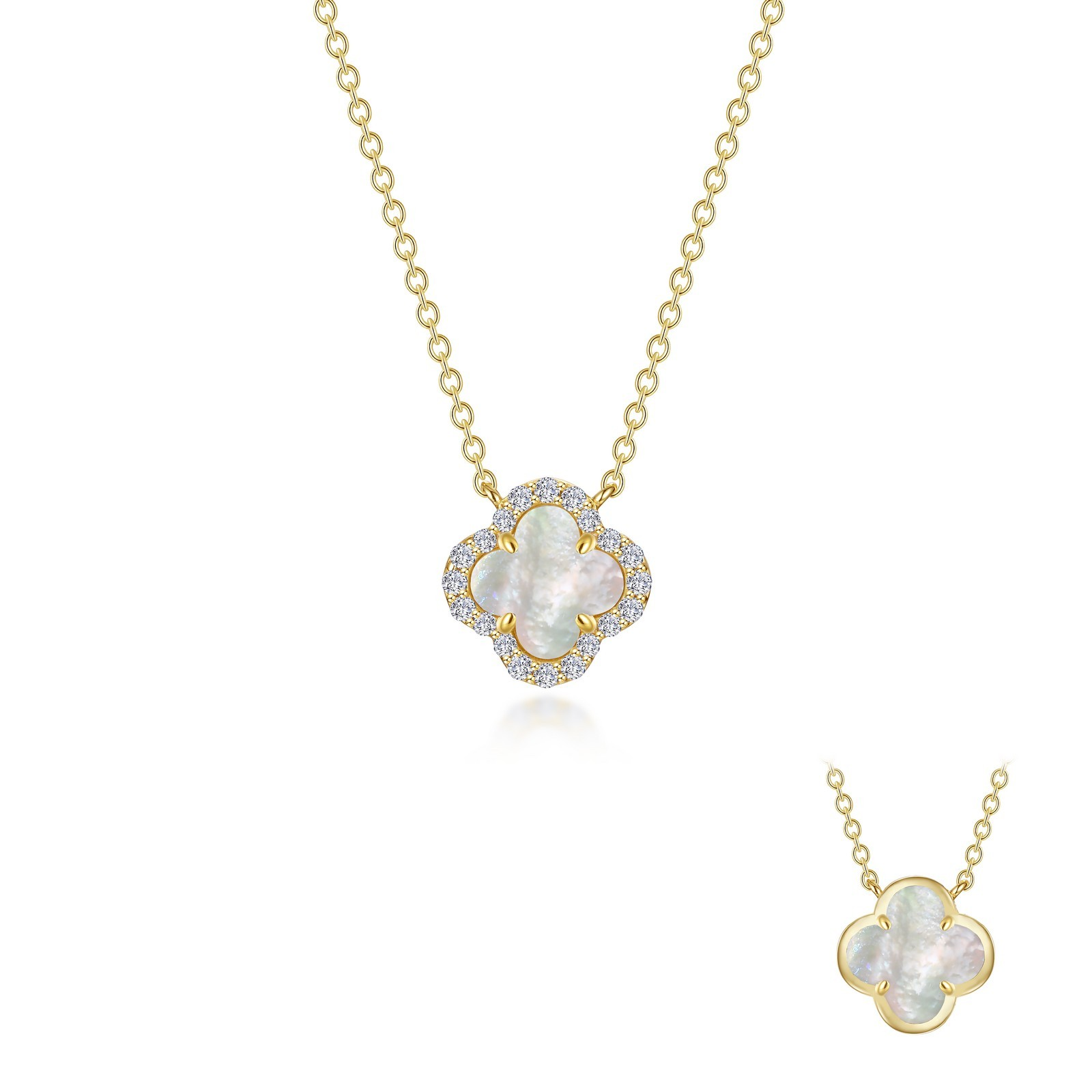 Sterling Silver Yellow Gold Plated Mother Of Pearl Flower Pendant