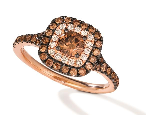 14K Rose Gold Chocolate Diamond Halo Ring