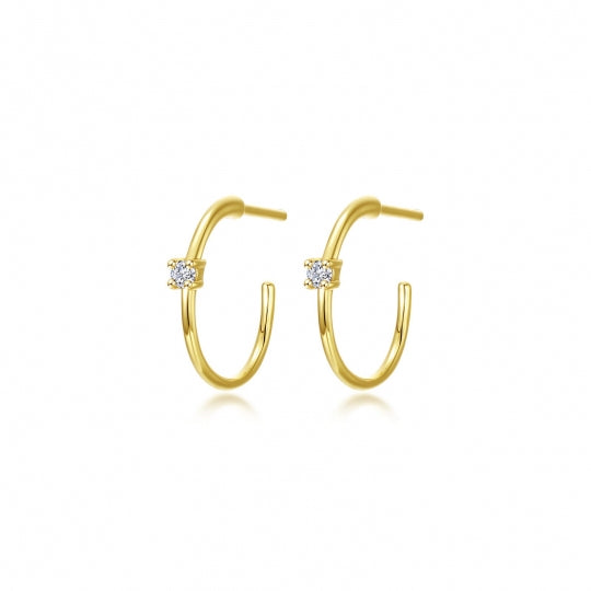 Sterling Silver Yellow-Tone CZ Hoop Earrings