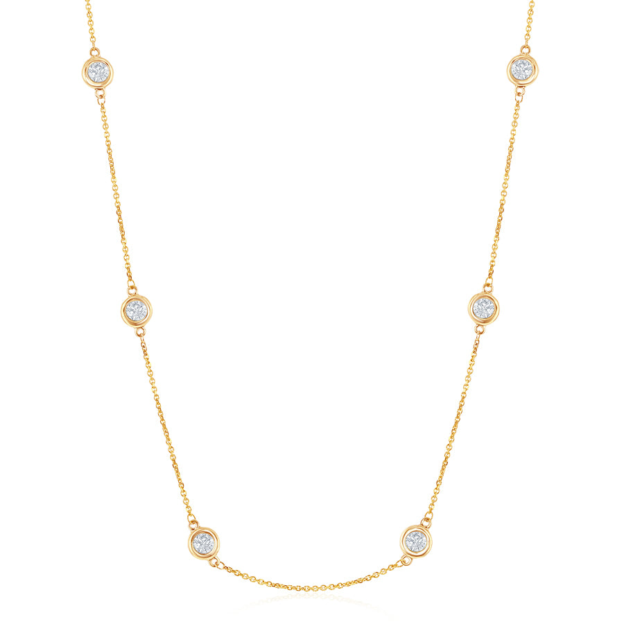 14K Yellow Gold Diamond Station Necklace
