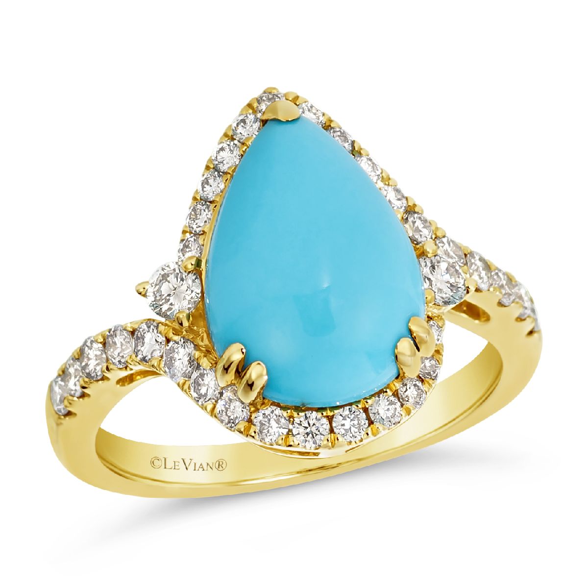 14K Yellow Gold Turquoise Halo Ring