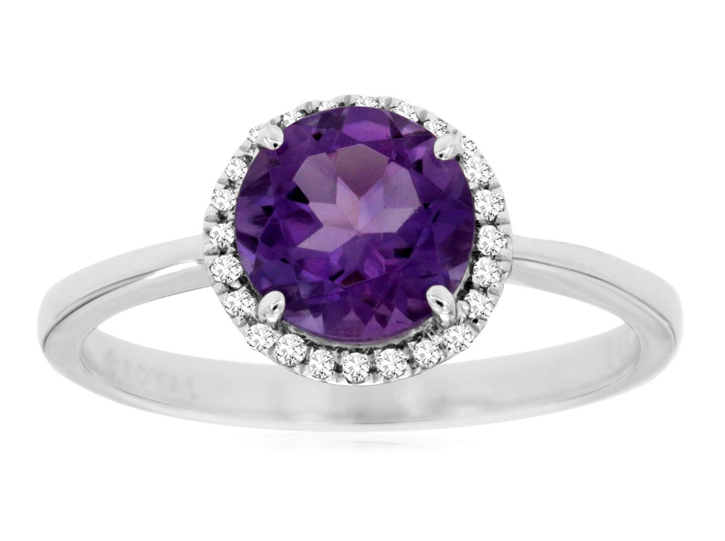 14K White Gold Amethyst Halo Ring