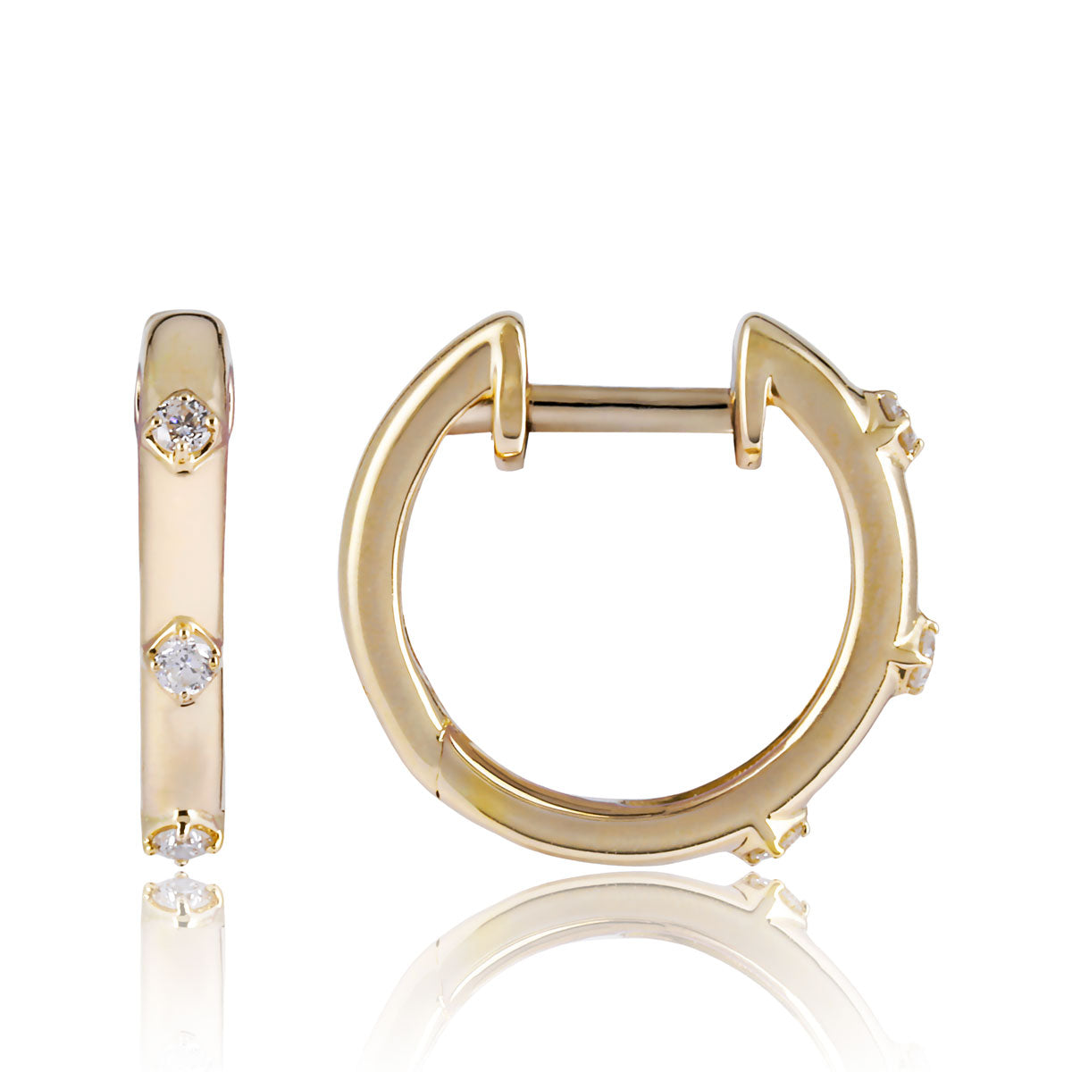 14K Yellow Gold Diamond Hoop Earrings