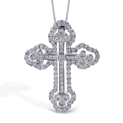 18K White Gold Diamond Cross Pendant