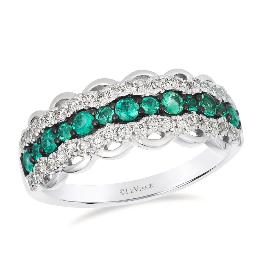 14K White Gold Emerald Contemporary Ring