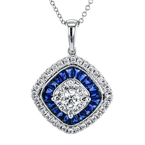 18K White Gold Sapphire Halo Pendant