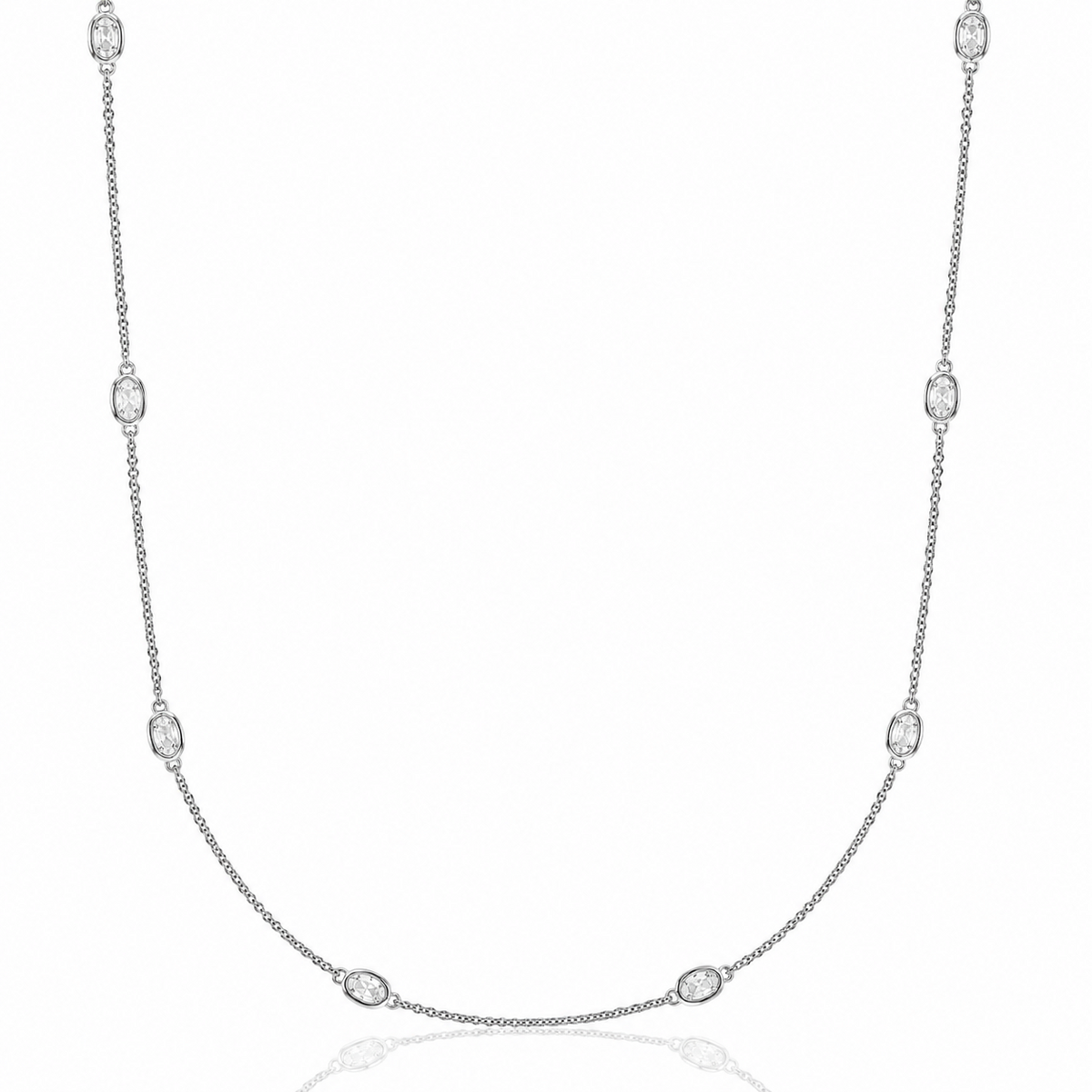 14K White Gold Diamond Station Necklace