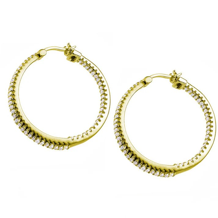 Sterling Silver Yellow Gold CZ Hoop Earrings
