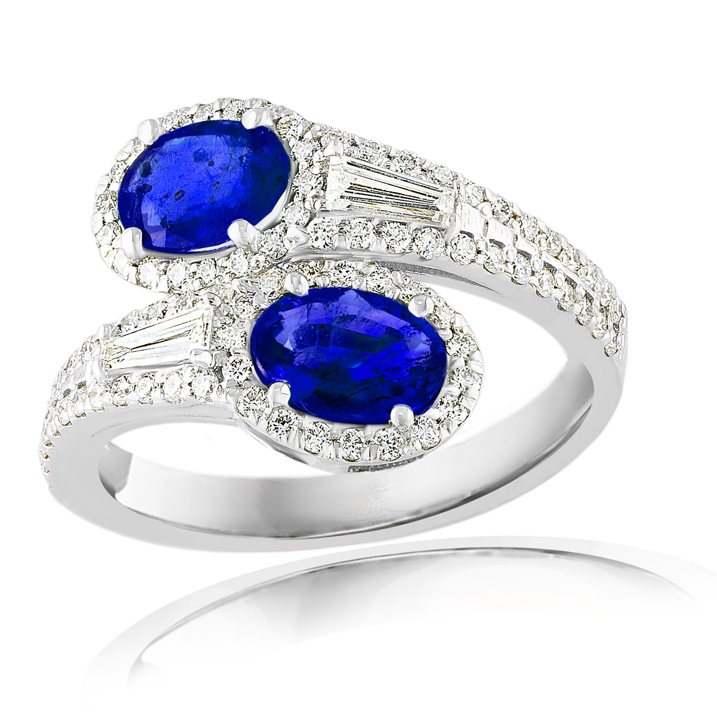 14K White Gold Sapphire & Diamond Contemporary Ring