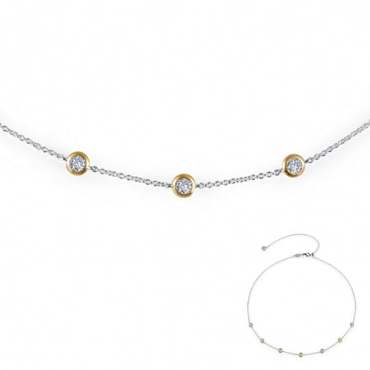 Sterling Silver Two Tone CZ Station Necklace