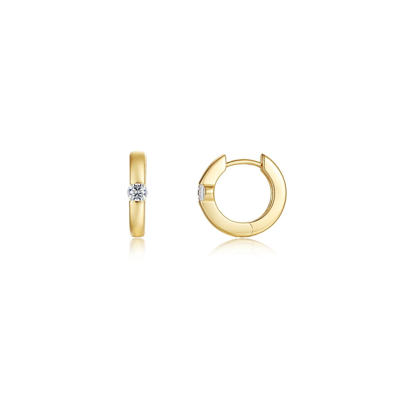 Sterling Silver Yellow Gold Plated CZ Hoop Earrings