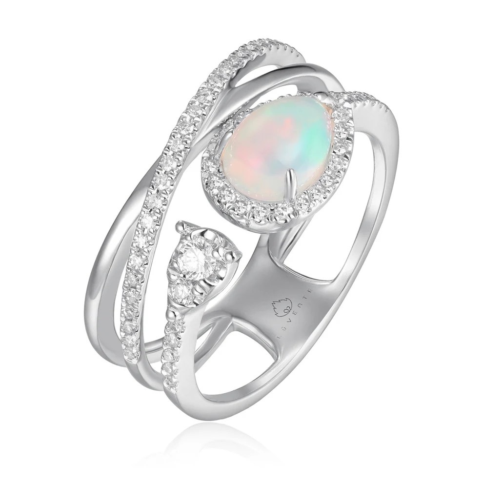 14K White Gold Opal Contemporary Ring
